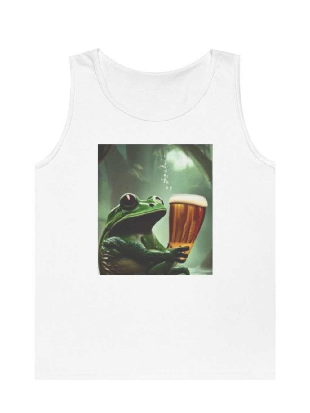 Al Blue designed,White Tank Top with Green Frog Holding Amber Drink Graphic